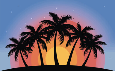 Palm Tree Silhouettes with Sunrise Vector 