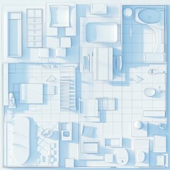 Minimalist Interior Floor Plan in Soft Blue Tones