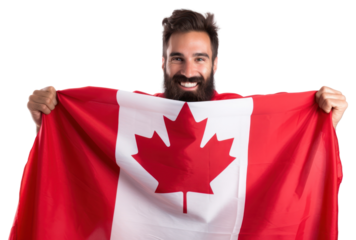 PNG Man wrapped canadian flag adult white background patriotism.
