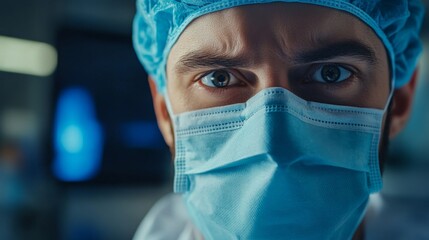 Close-up of a Surgeon's Eyes and Face Mask