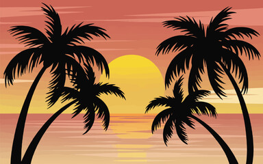 Palm Tree Silhouettes with Sunrise Vector 