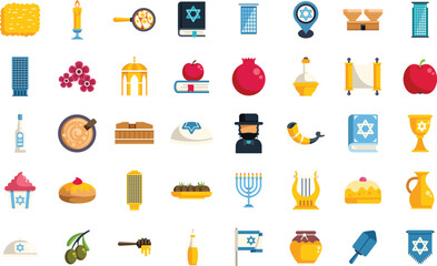 Jewish culture and religion icons showing israel and hanukkah celebrating with traditional food and symbols