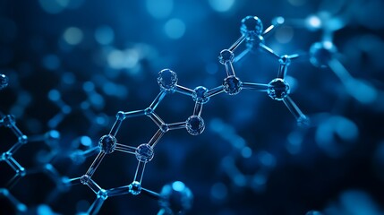 A close-up view of molecular structures in a blue, abstract background.