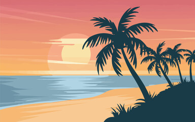 Palm Tree Silhouettes with Sunrise Vector 