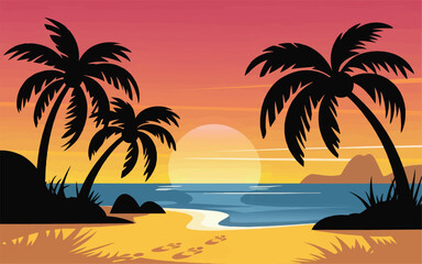 Palm Tree Silhouettes with Sunrise Vector 