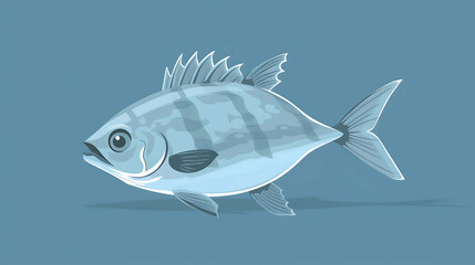 Obraz premium An illustration of a fish swimming to the right on a blue background.