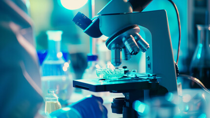 Scientist in lab coat examining microscope with bacteria samples in petri dish, symbolizing disease investigation and medical research