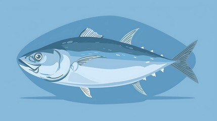 Obraz premium A cartoon illustration of a blue fin tuna fish on a blue background.