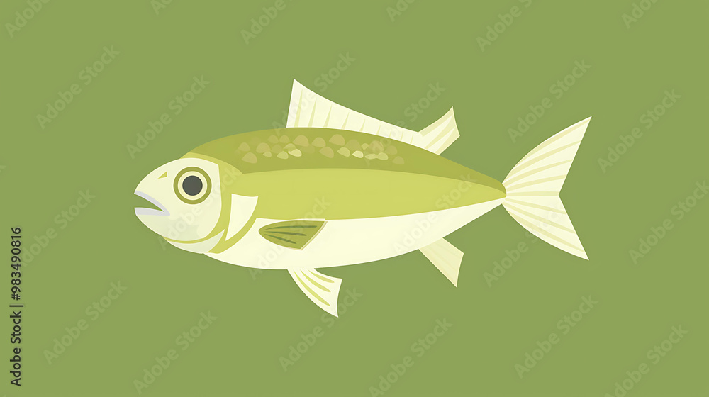 Wall mural Cartoon illustration of a fish with yellow scales and fins.