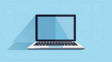 Fototapeta premium A flat design laptop computer on a blue background.