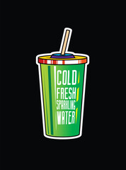 Fast food plastic cup with straw. Hot or cold drink. Original vector illustration in vintage style.