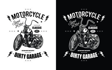 T-shirt or poster design with an illustration of an old motorcycle. Original vector illustration in vintage style.