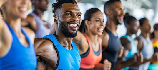 Inclusive fitness class in progress with a diverse group of participants engaging in exercise