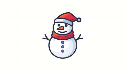 Cute cartoon snowman wearing a red Santa hat and scarf.
