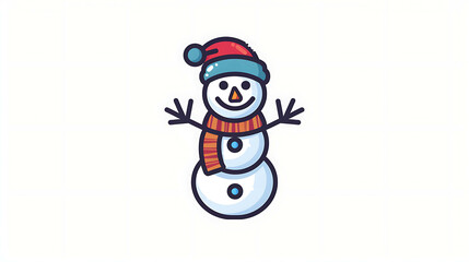 A cartoon snowman with a red hat and scarf.