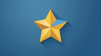 Fototapeta premium A gold star with a small blue point on a blue background.