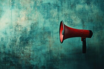 Red Megaphone Against a Teal Textured Background