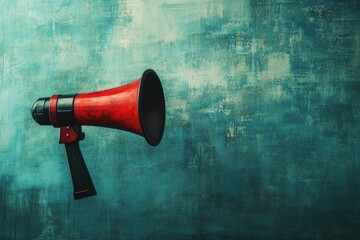 Red and Black Megaphone Against a Teal Wall
