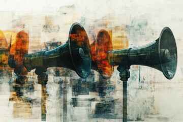 Abstract Artwork Featuring Three Vintage Megaphones