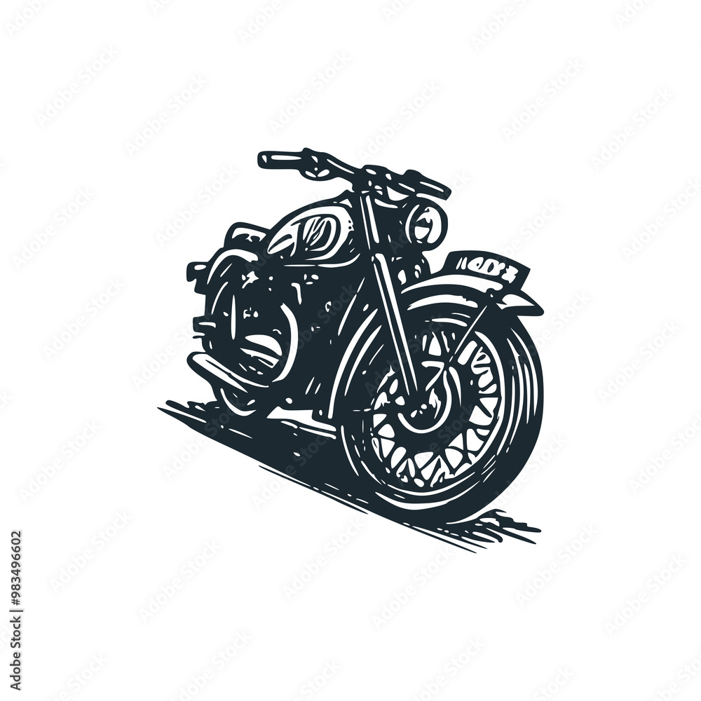 Sticker The classic motor bike. Black white vector logo illustration. Isolated on white background
