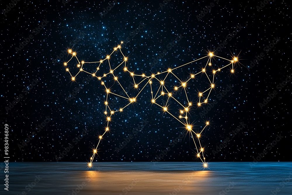 Poster simple aries constellation, with tiny stars connected by thin, clean lines