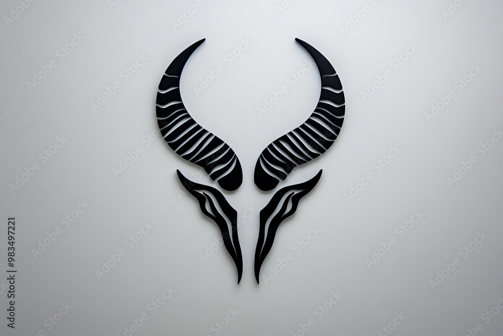 Poster simple capricorn horns, with two abstract lines curving upward in a clean design