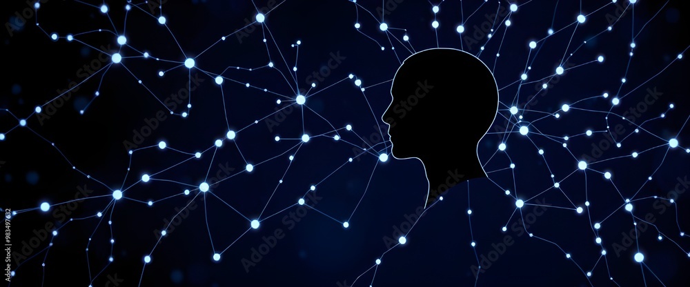 Poster synaptic connections forming a complex web, with dots representing neural activity pulsing through t