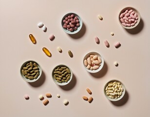 Fototapeta premium Assorted Dietary Supplements in Glass Bowls