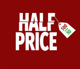 Half price banner illustration, discount banner, Christmas half price