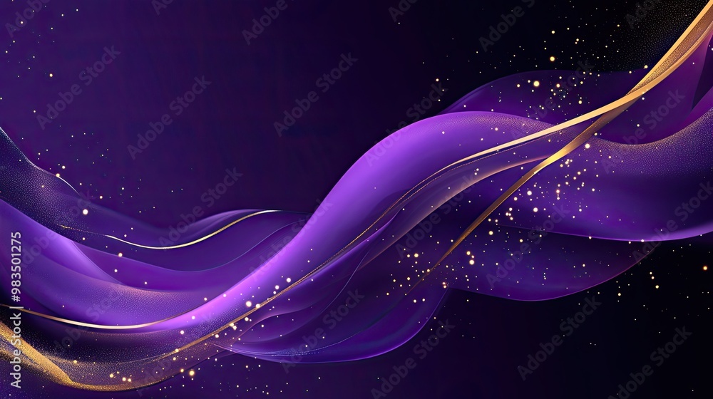 Poster Purple abstract background with gold lines. This image is ideal for creating elegant and luxurious designs for websites, presentations, and social media.