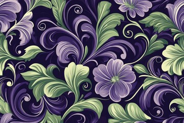 Floral pattern with green and purple. Perfect for backgrounds, wallpapers, and textile designs.