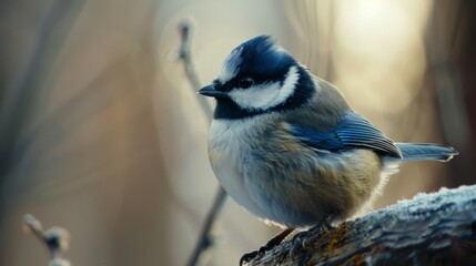 Nature wildlife image of bird standing on tree branch.