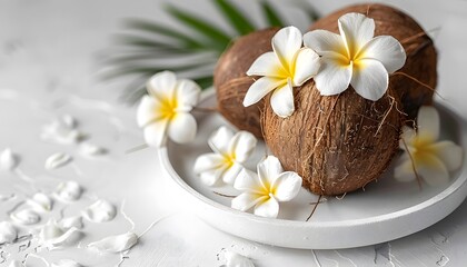 Fototapeta premium Coconut dreams on tropical plate.