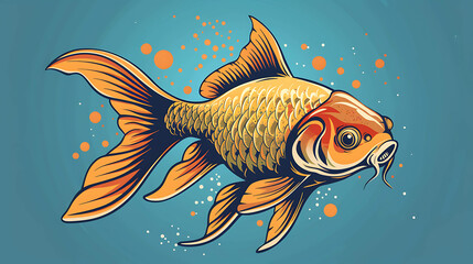 An illustration of a golden carp fish with orange fins, surrounded by bubbles.