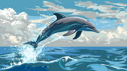 Obraz premium A dolphin leaping out of the water.