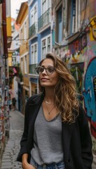 Naklejka premium Contemporary urban street fashion trends showcased in a vibrant city environment