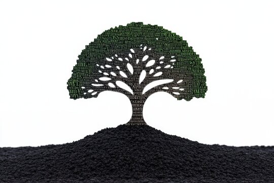 Illustration of a tree made of words, symbolizing the growth of ideas and stories from the mind of an author