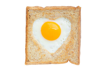 Heart shaped fried egg in whole wheat bread isolated on transparent background