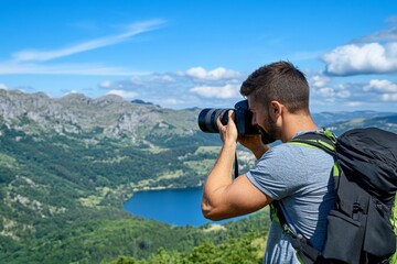 Traveler photographing beautiful landscapes, capturing the essence of their adventure