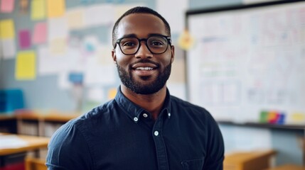 Obraz premium Portrait of a Smiling Black Man Wearing Glasses