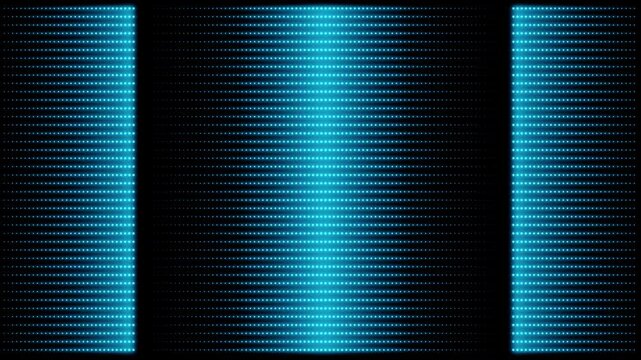 Geometric background of many parallel horizontal lines of small blue alternately flashing dots, lights. Geometric pattern of small flashing dots. Looping animation 4k 60 fps.