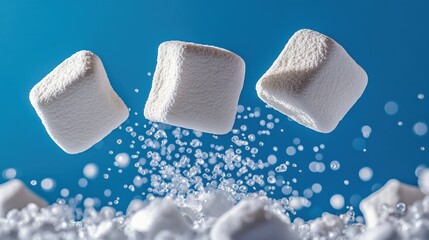 Close-Up of Marshmallows Falling Mid-Air