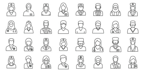 Doctor avatars icons set. Simple set of medical avatars showing medical workers wearing uniform