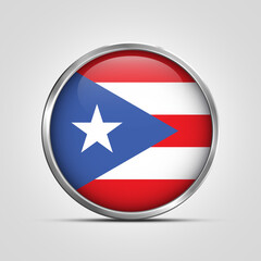 silver plate with glossy flag. Puerto Rico flag stamp. made in stamp isolated in white background. royal, allegiance, symbol, minimal, vector, 3d, icon, illustration.