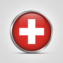 silver plate with glossy flag. Switzerland flag stamp. made in stamp isolated in white background. royal, allegiance, symbol, minimal, vector, 3d, icon, illustration.