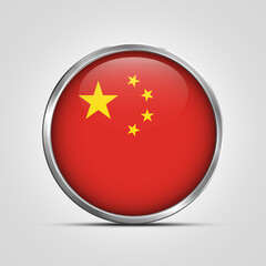 silver plate with glossy flag. China flag stamp. made in stamp isolated in white background. royal, allegiance, symbol, minimal, vector, 3d, icon, illustration.