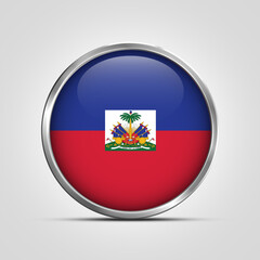 Fototapeta premium silver plate with glossy flag. Haiti flag stamp. made in stamp isolated in white background. royal, allegiance, symbol, minimal, vector, 3d, icon, illustration.