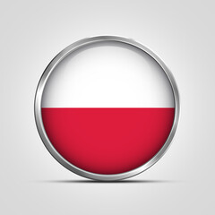 silver plate with glossy flag. Poland flag stamp. made in stamp isolated in white background. royal, allegiance, symbol, minimal, vector, 3d, icon, illustration.