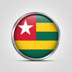 silver plate with glossy flag. Togo flag stamp. made in stamp isolated in white background. royal, allegiance, symbol, minimal, vector, 3d, icon, illustration.