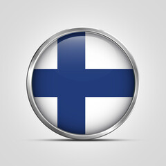 Fototapeta premium silver plate with glossy flag. Finland flag stamp. made in stamp isolated in white background. royal, allegiance, symbol, minimal, vector, 3d, icon, illustration.